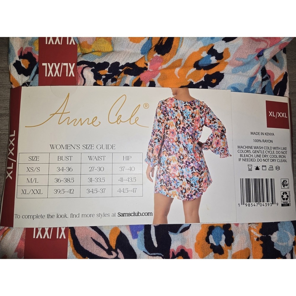 NWT Anne Cole Limited Edition Womens Floral V Neck Swim Cover Up Sz XL / XXL - Picture 3 of 6